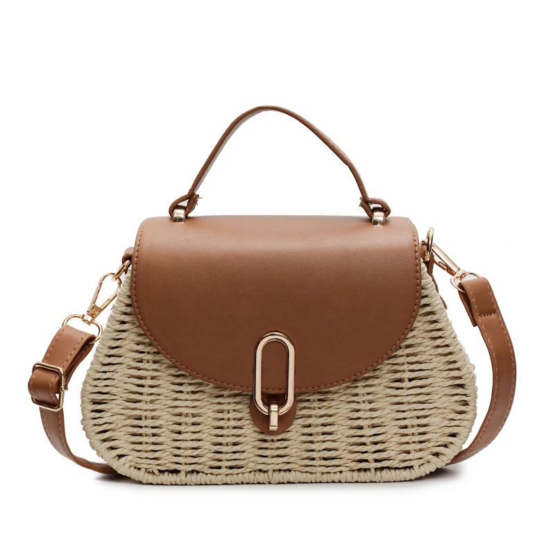 Straw & PU Leather Flap Crossbody