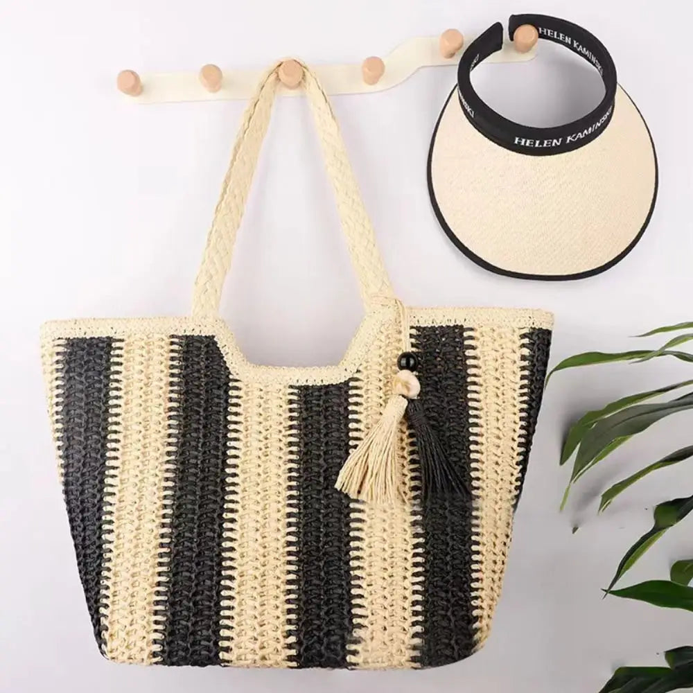 Striped Straw Square Beach Tote