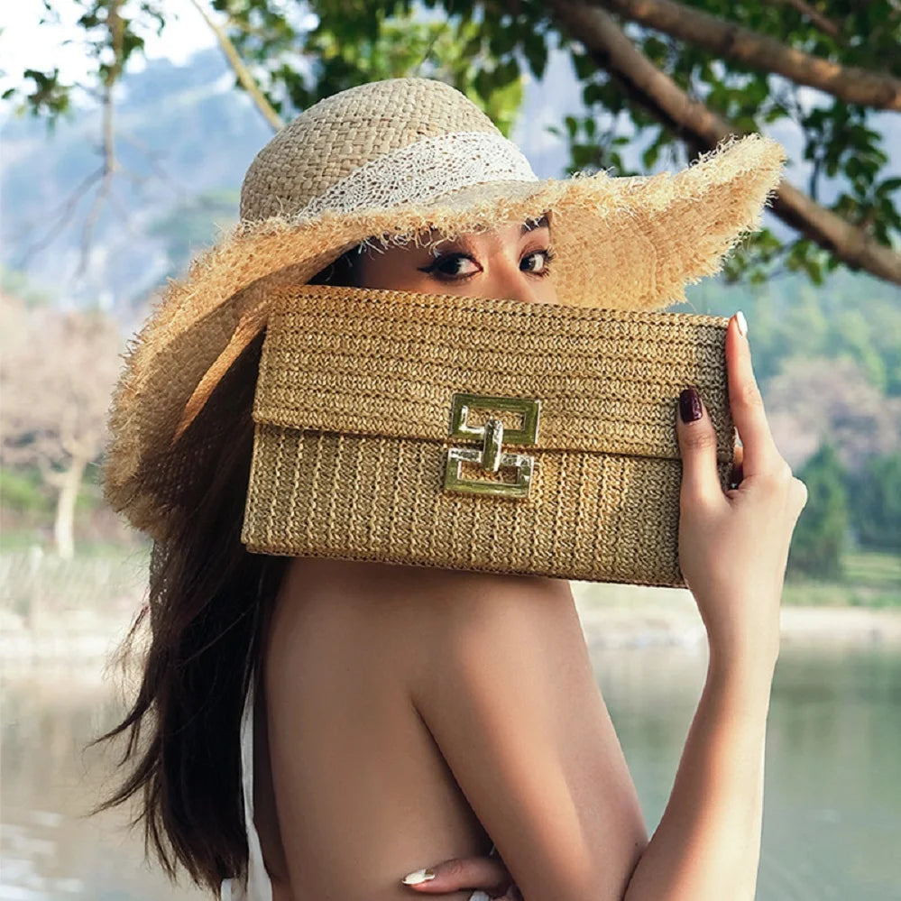 Boho Grass Woven Summer Wallet Bag
