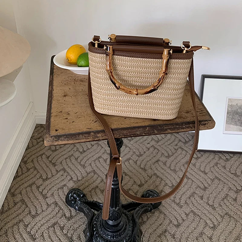 Woven Straw Mini Bucket Crossbody