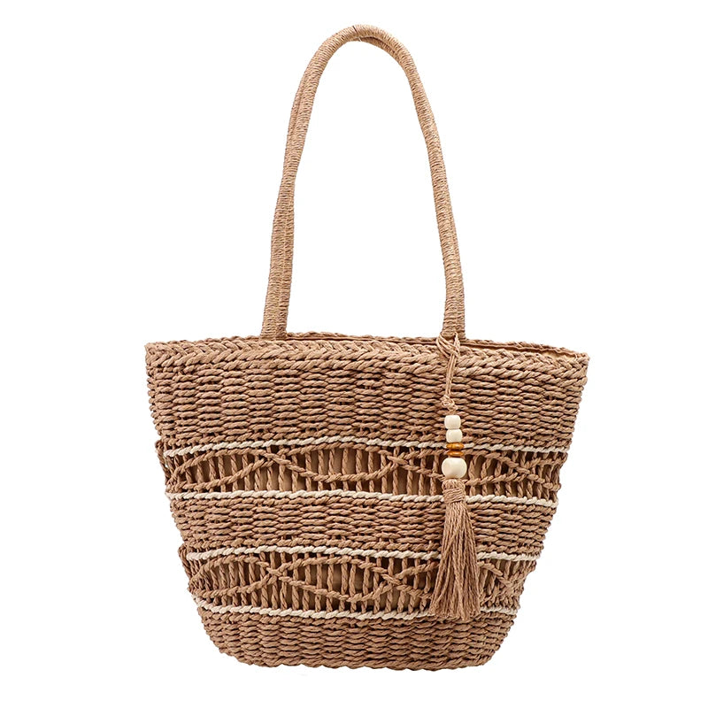 Large Hollow Straw Beach Tote