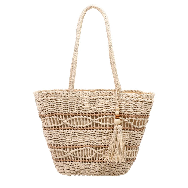 Large Hollow Straw Beach Tote