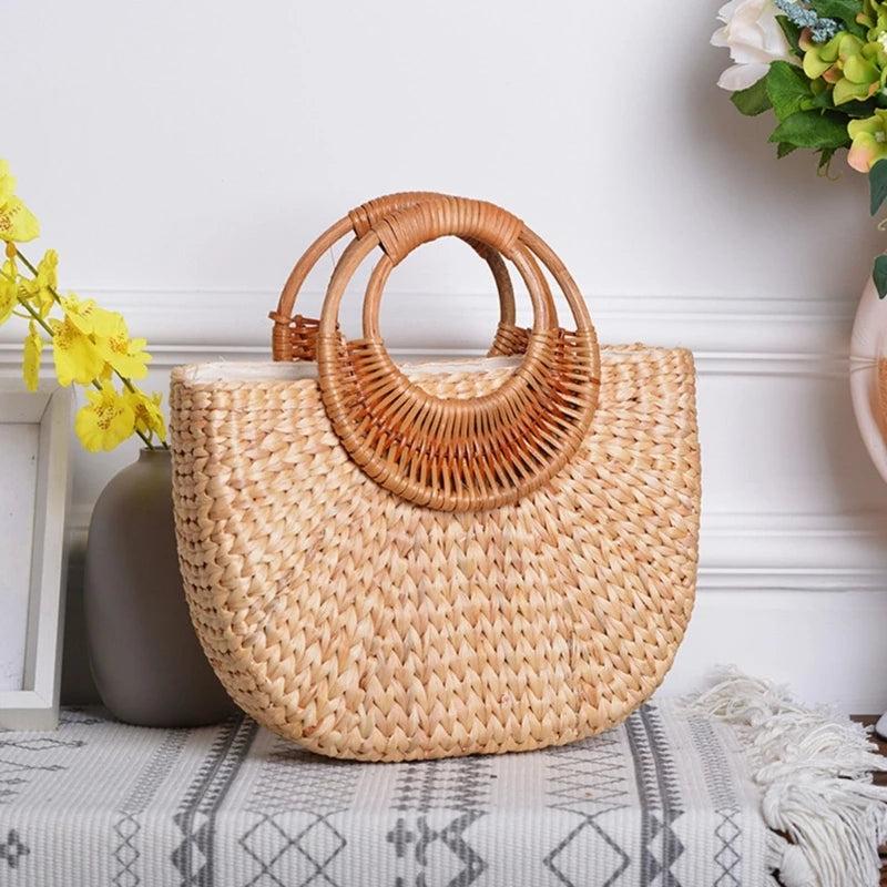 Elegant Handwoven Straw Top Handle Bag