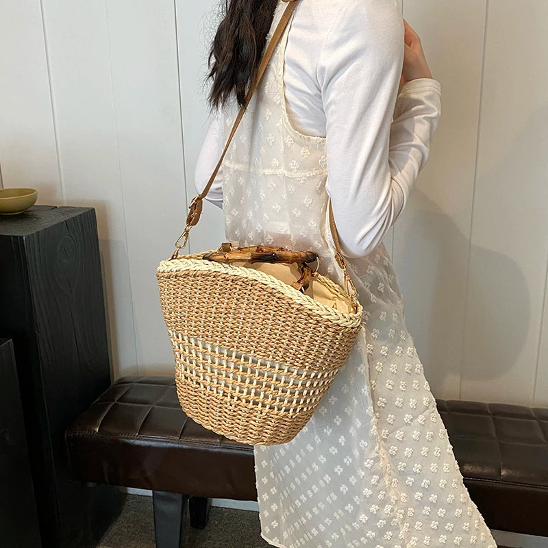 Boho Hollow-Out Straw Shoulder Bag