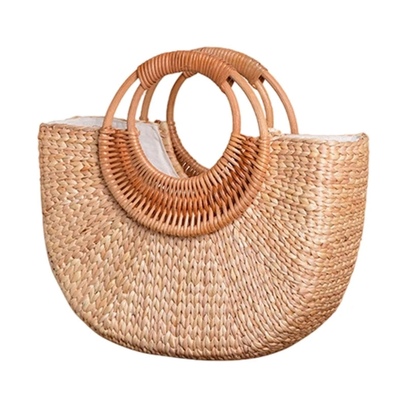 Elegant Handwoven Straw Top Handle Bag
