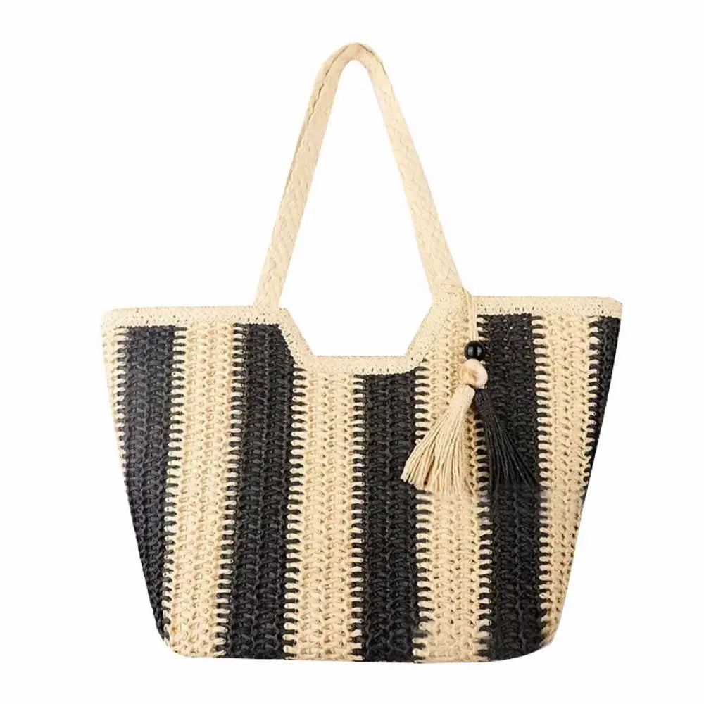 Striped Straw Square Beach Tote